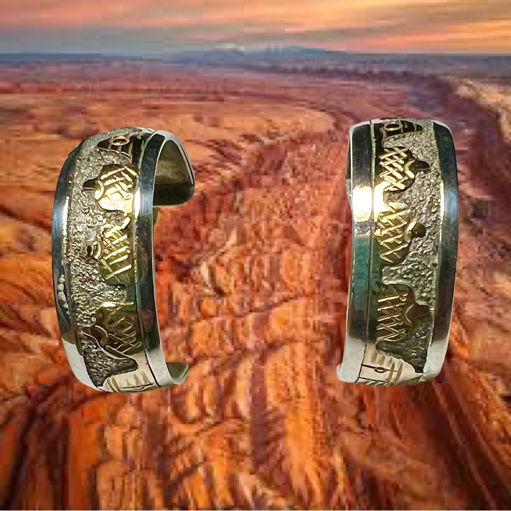 Navajo Tom & Sylvia Kee Sterling & G.F. Storyteller Hoops 1 inch